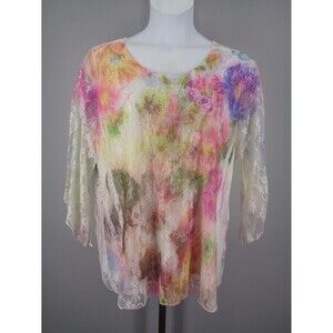 Frazzle Floral Lace Overlay Embellished Top Size XXL Fairycore Whimsical New